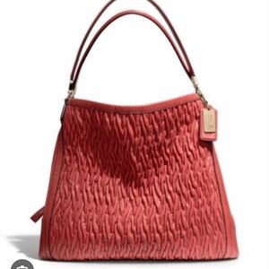 Coach Madison Phoebe Gathered Twist Papaya Leather Shoulder Bag